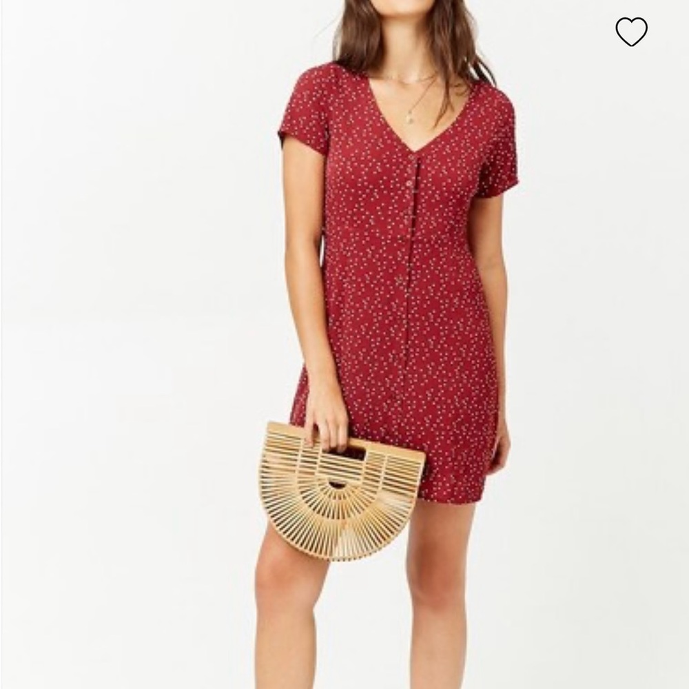 FOREVER 21 Polka Dot Crepe Mini Dress - Burgundy